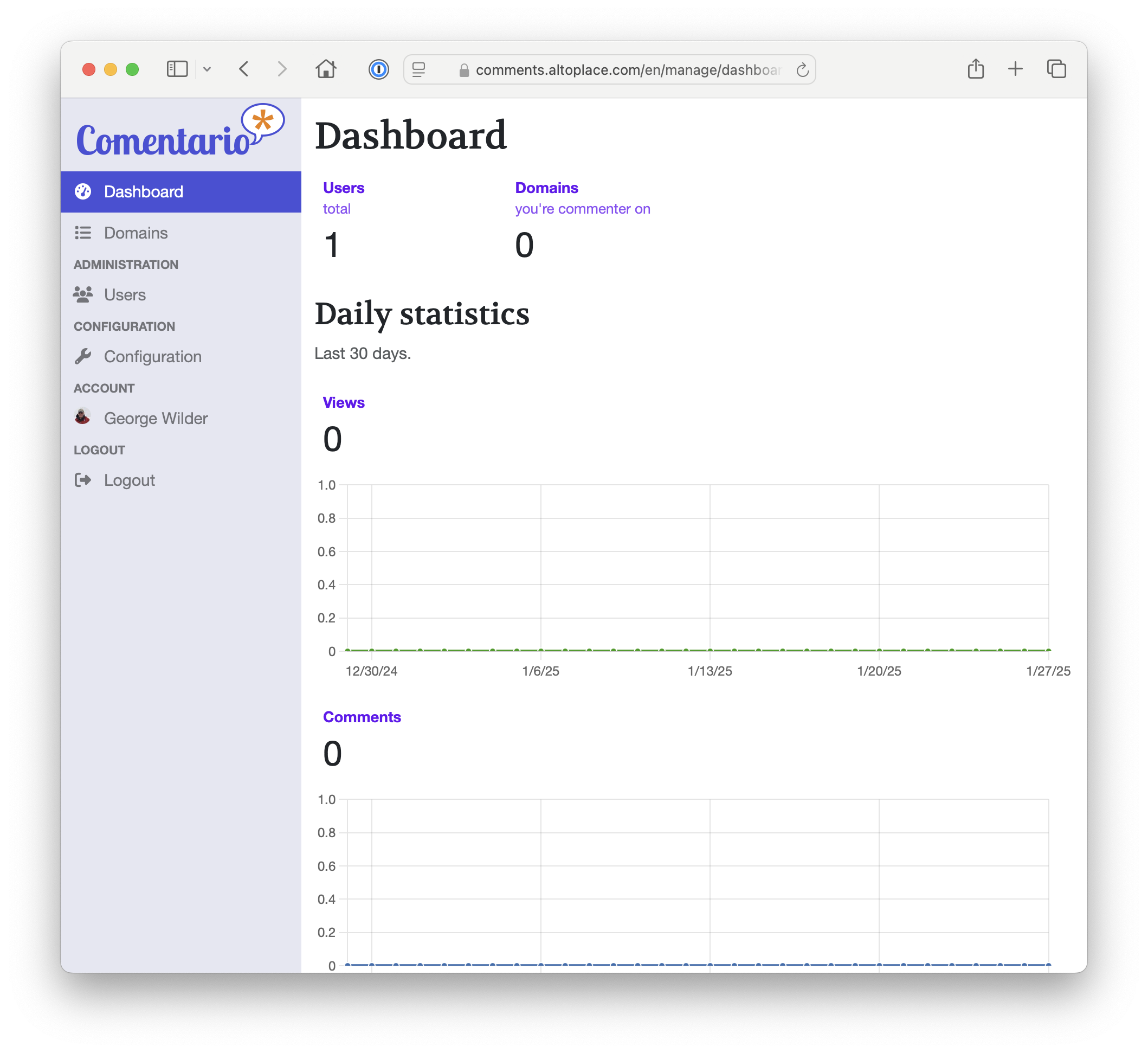 Comentario UI Dashboard